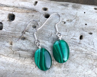 Malachite Earrings, Green Crystal Metaphysical Healing Earrings, Stone Pierced Earrings, Heart Chakra stone, Butternut Crystal Shop