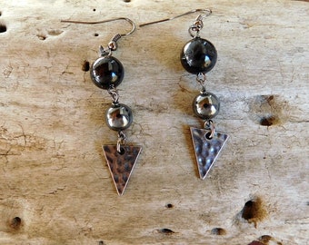 Black Tourmaline Hematite Earrings, Men's Dangle Earrings, Women's Edgy goth Stone earrings, Tourmaline Crystal Healing Protection earrings