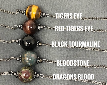 Protection Stone Necklace for men, Woman's Edgy stone choker, Tigers eye black Tourmaline Bloodstone necklace, metaphysical healing necklace