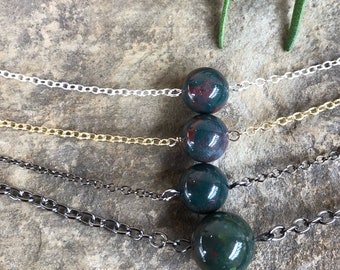 Single Bloodstone Minimalist Necklace for man or woman, Couples matching bloodstone necklaces, Protection Stone Necklace, Witchy Necklace