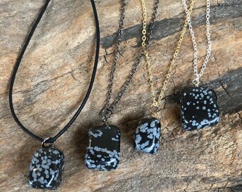 Snowflake Obsidian Pendant for men or women, Protection Stone Necklace, Butternut Crystal Shop, Root Chakra Healing Stone Necklace on cord