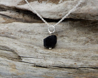 Dainty Raw Black Tourmaline Necklace for women, Black Crystal Protection Stone Jewelry, Spiritual Crystal Healing Stone Necklace