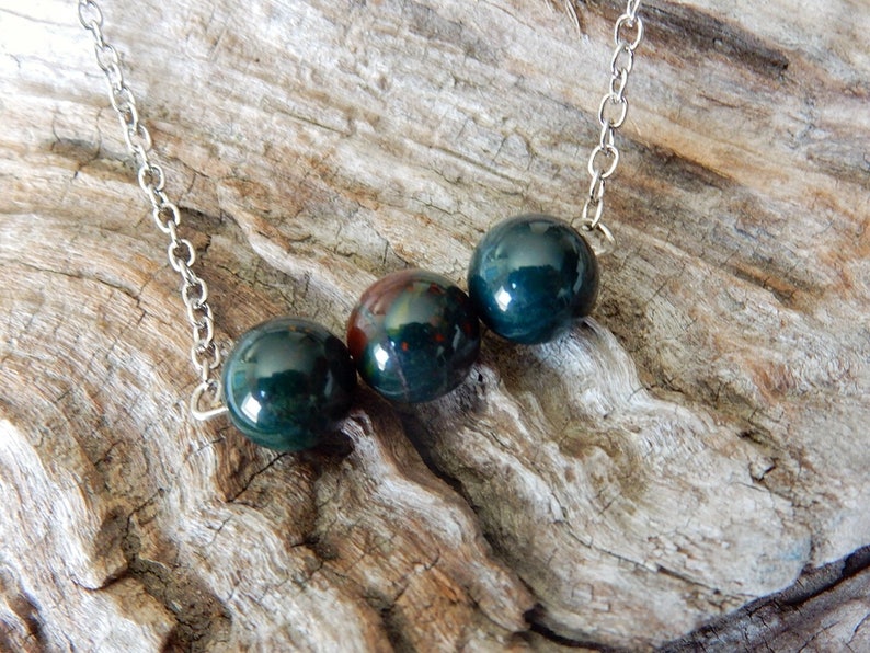 Bloodstone Necklace, Bloodstone Bar Necklace, Triple bead bloodstone necklace, Crystal Energy Healing Necklace image 3