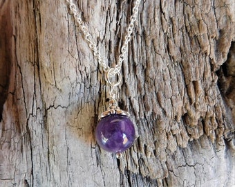 Amethyst Protection Pendant necklace with silver chain, Amethyst Divination Scrying Pendulum Necklace, February Birthstone necklace for her,