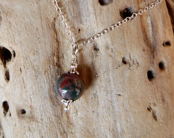 Bloodstone Pendant Necklace, Protection Stone scrying Pendulum Necklace, Pagan Wiccan Witch necklace, metaphysical crystal healing necklace
