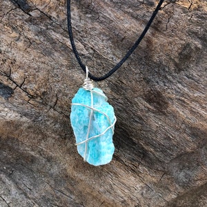 Raw Amazonite Pendant, Amazonite wire wrapped pendant, Butternut Crystal Shop, Rustic blue Stone Pendant, Natural Amazonite Necklace image 5