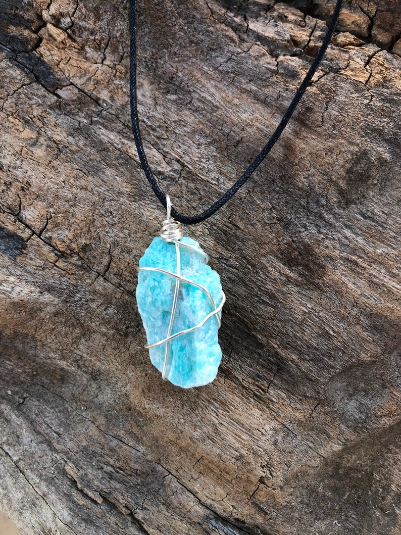 Raw Amazonite Pendant, Amazonite wire wrapped pendant, Butternut Crystal Shop, Rustic blue Stone Pendant, Natural Amazonite Necklace image 5