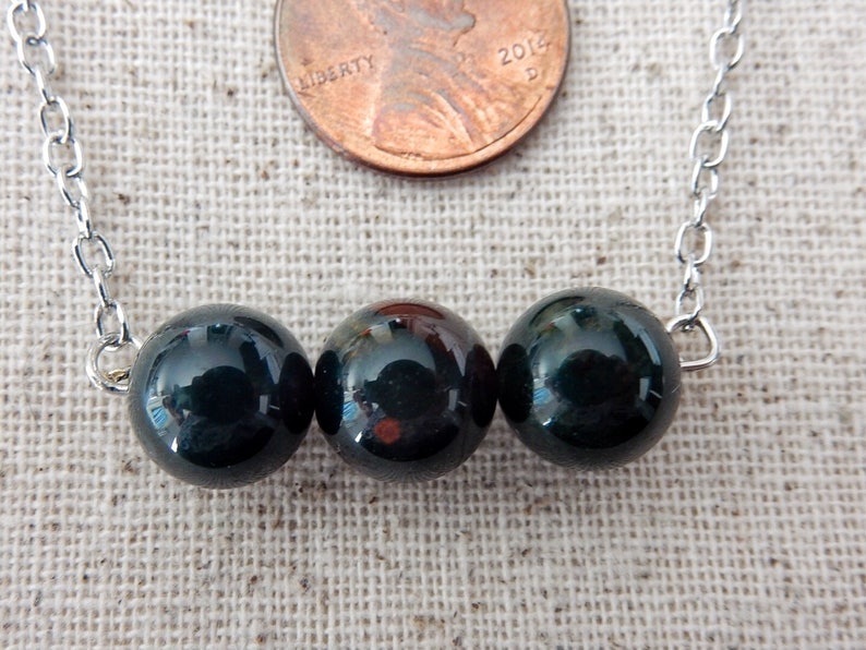Bloodstone Necklace, Bloodstone Bar Necklace, Triple bead bloodstone necklace, Crystal Energy Healing Necklace image 6