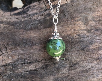 Genuine Canadian Jade Pendulum Necklace, Good Luck Abundance Jade Necklace, Metaphysical Heart Chakra Crystal Healing Pendulum Necklace