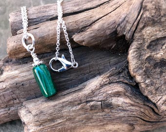 Dainty Malachite Crystal Healing Necklace, Green Stone Necklace for Good Luck, Metaphysical heart chakra green stone necklace