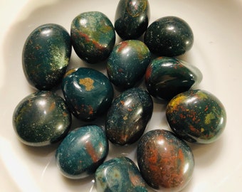 Bloodstone, Tumbled Bloodstone Gemstones, Metaphysical Protection Stones for Spiritual Chakra Healing, Bloodstone rock specimen