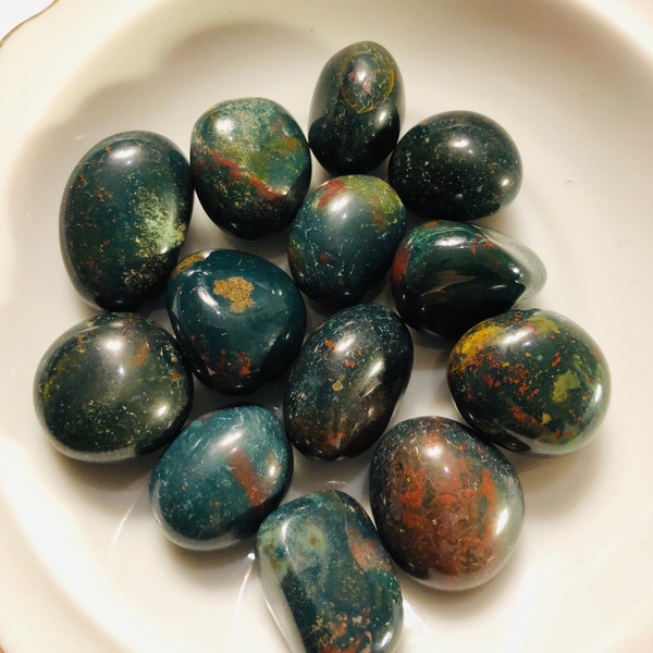 Bloodstone, Tumbled Bloodstone Gemstones, Metaphysical Protection Stones for Spiritual Chakra Healing, Bloodstone rock specimen