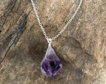 Amethyst crystal point necklace for men and women, February birthstone necklace, Amethyst protection necklace sterling silver or cord