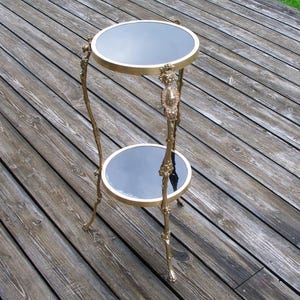 Vintage messing plantenstandaard, tweelaagse emmerhouder, art-deco metalen decor