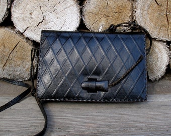 Bolso de hombro vintage de piel marrón, pequeño bolso hecho a mano