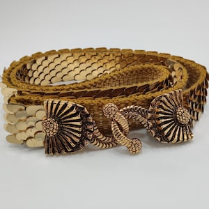 Vintage gouden metalen slangenriem, accessoire met elastische taille