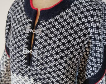 Vintage Norwegian Wool Sweater – Skjaeveland 1980s Black & White
