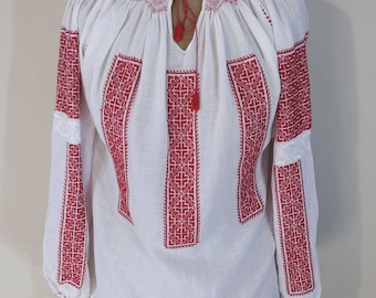 Vintage 70s Gauze Blouse: Hand Embroidered Folk Art Shirt