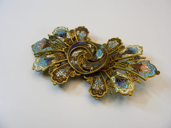 Antique Victorian Brass Enamel Belt Buckle, Ca. 1900, Two  display picture 3