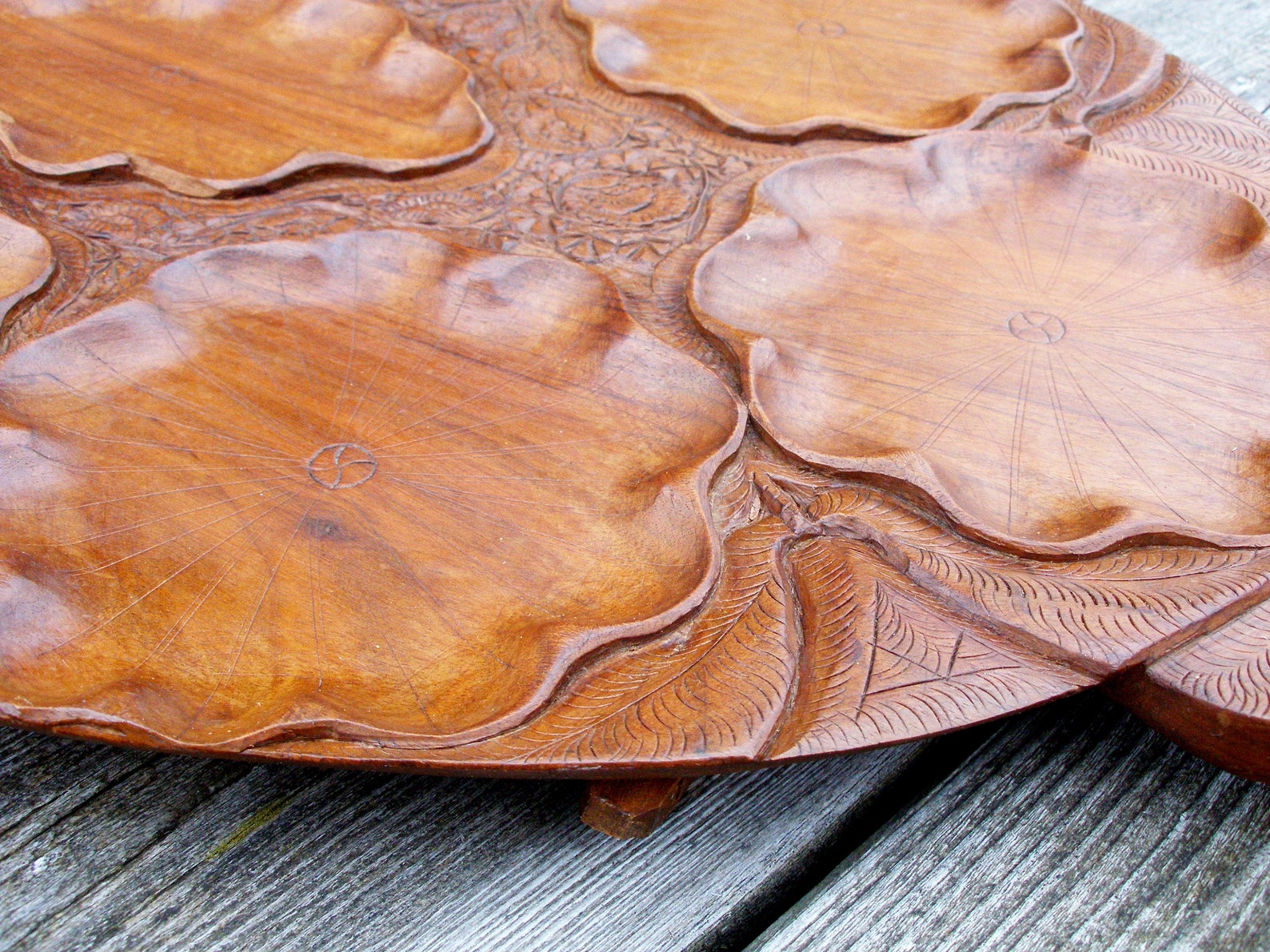 Carved Wood Serving Tray With Handles Handmade Vintage Wooden Etsy