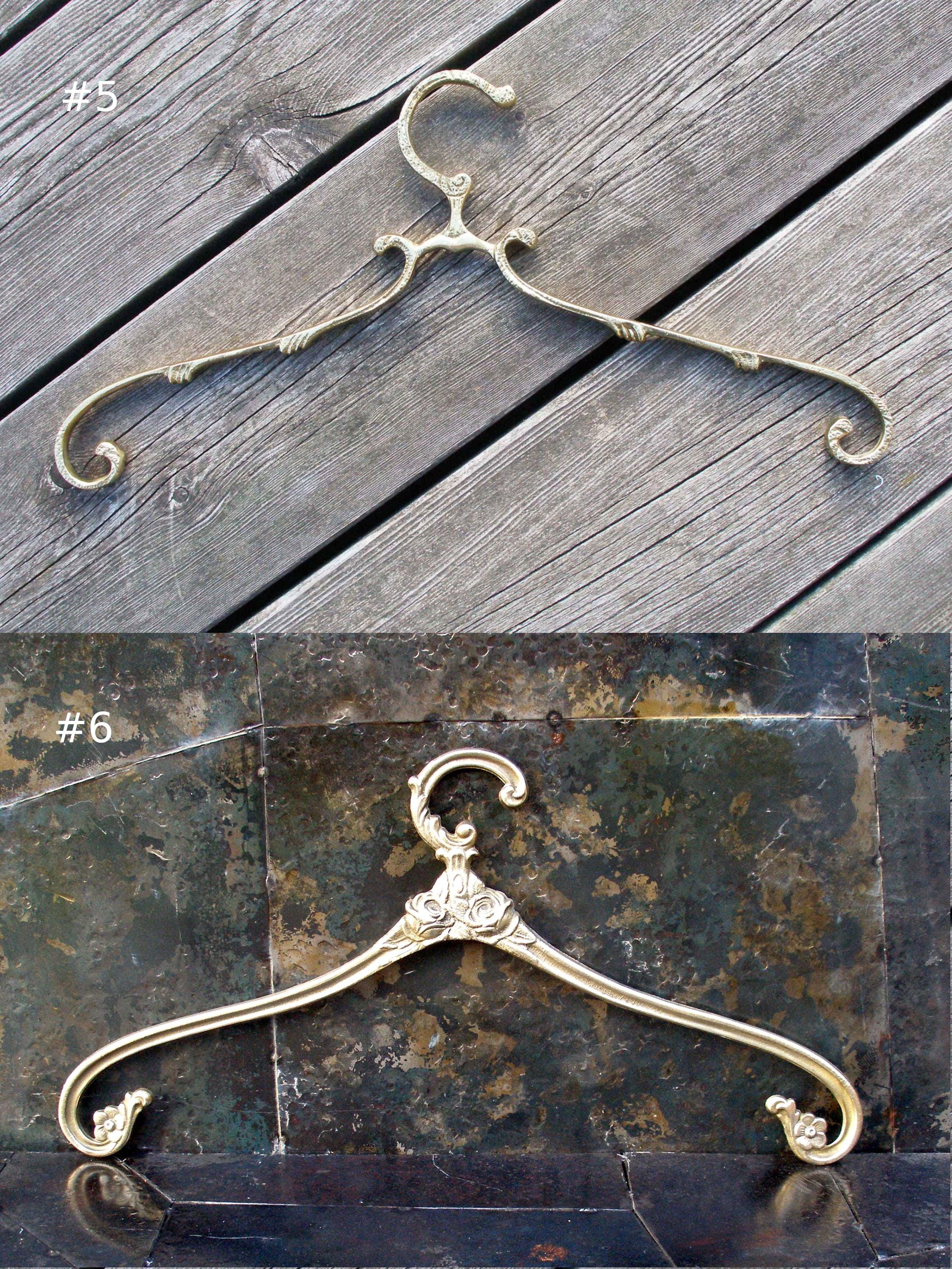 vintage brass wedding dress hanger-antique bridal hangers-old brass hangers-vintage brass coat hanger-brass clothes hangers-wardrobe