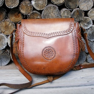 Brown Leather Bag, Women’s Bag, Vintage Bag, Shoulder Bag, Small Brown Saddle leather, Crossbody Bag, Minimal Purse, Boho bag