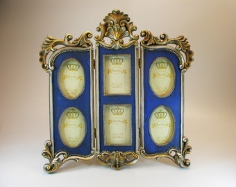 6 photos fold hinged ornate brass photo frame with glass, Vintage brass picture frame, Family wedding photo, Hinged frame glass, Home décor