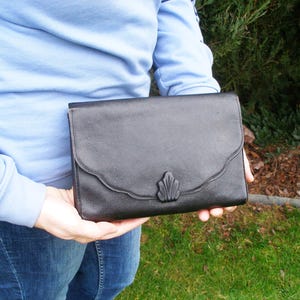 pochette à rabat-sac à main vintage en cuir-sac vintage fait main-pochette noire vintage-sac à main pour femme en cuir noir