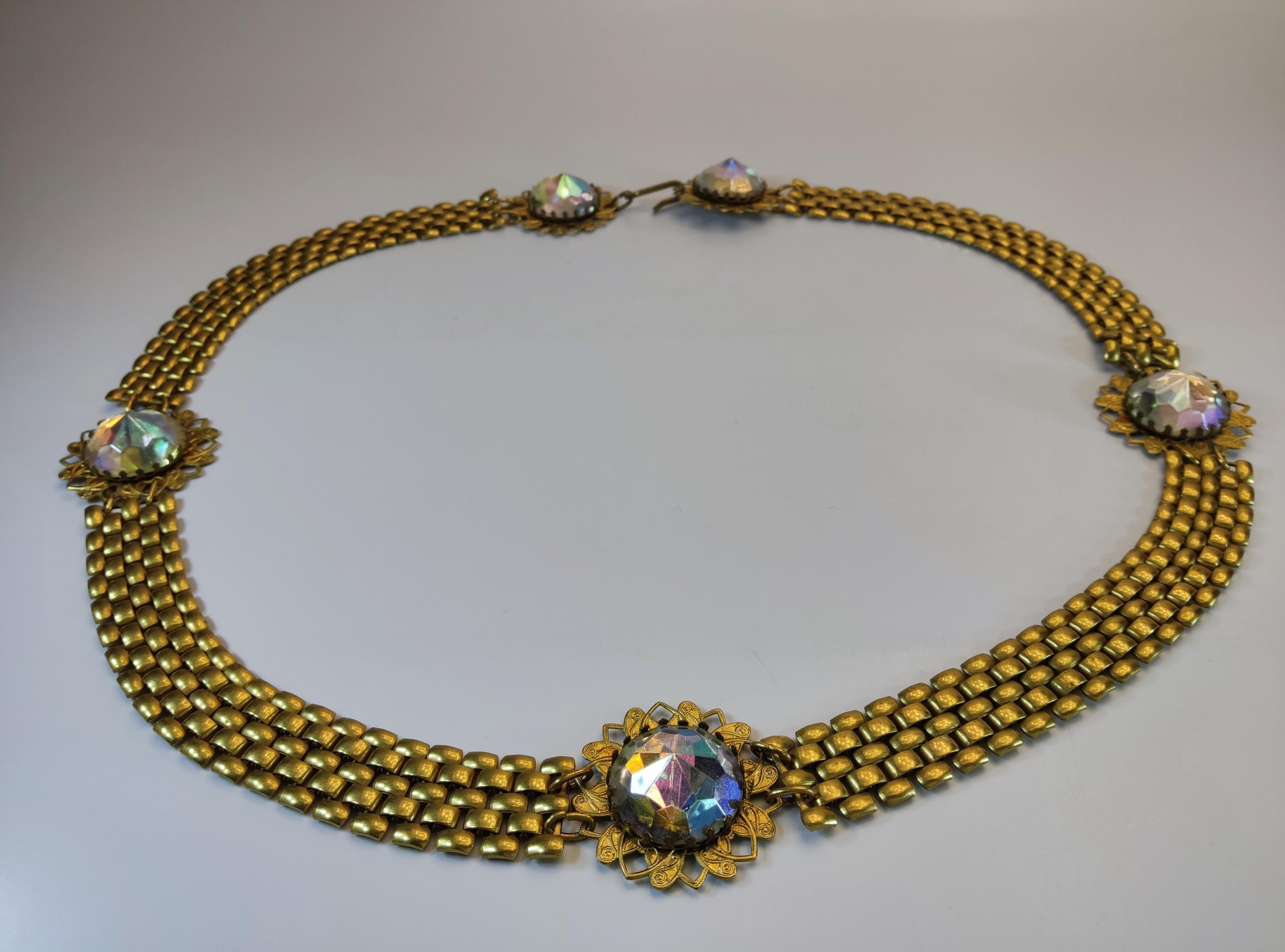 Miriam Haskell? , vintage gold mesh belt, white enamel accents, Bee clos… NOW SOLD… Hands up for a mid-century 18k Persian Turquoise  main image 2