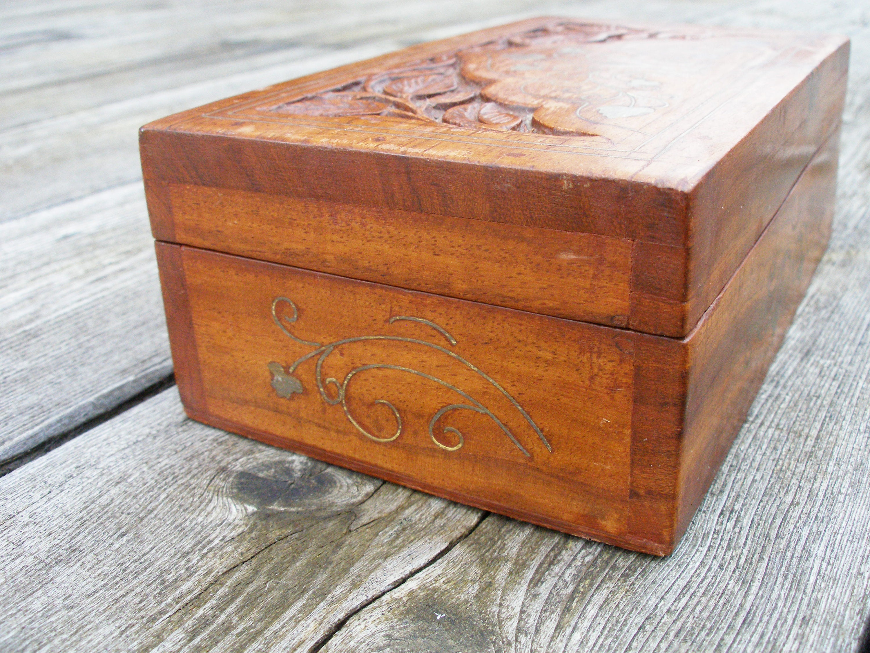 Carving Handmade Red Wood Brass Storage Box Indian Wooden Etsy