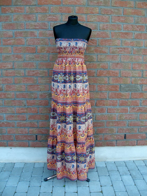 Indian off Shoulder Long Dress-women Cotton Summer Vintage Dress-beach Dress-organic  Dress-open Back - Etsy