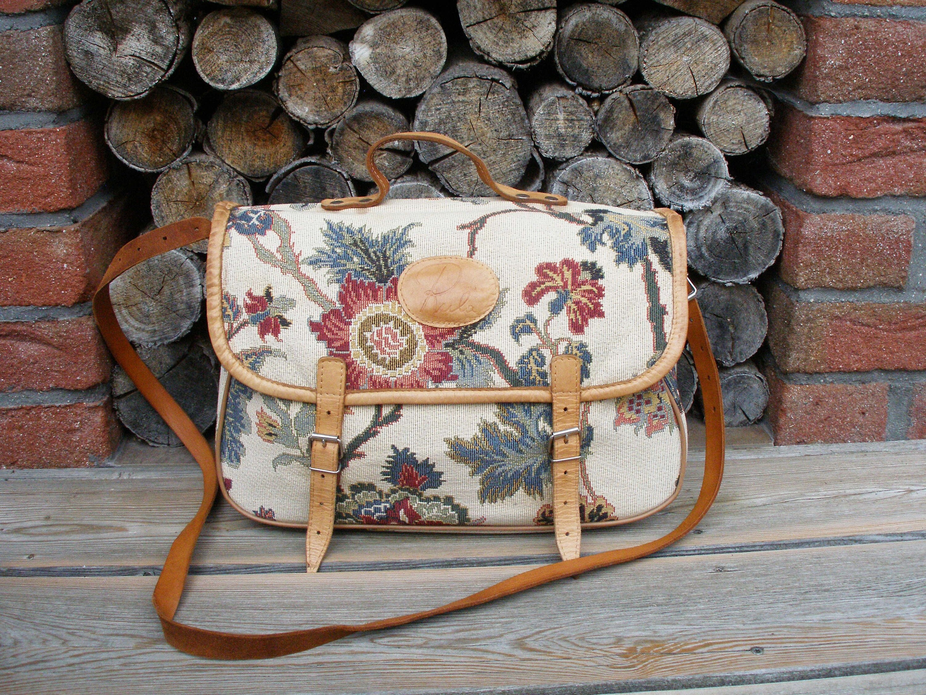 Genuine Vintage RULA Tapestry Floral Shoulder Bag With Leather 