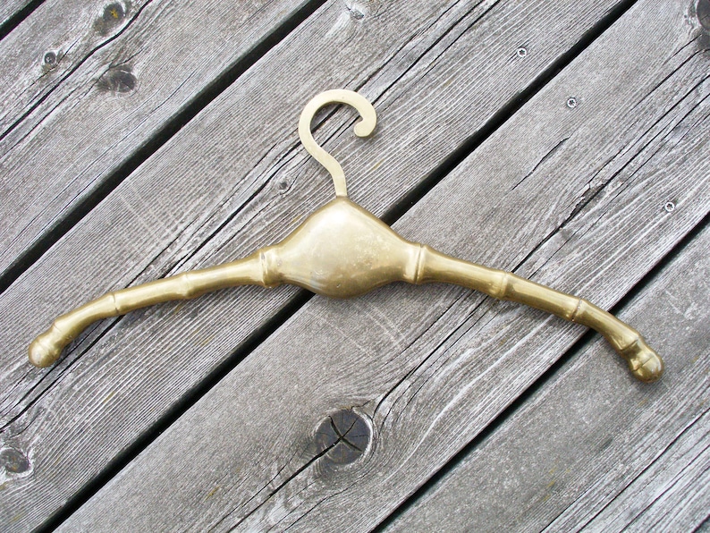 Rare brass bamboo dress hanger, vintage brass clothes hanger, antique brass bamboo hanger, old vintage brass hanger, brass coat hanger image 1