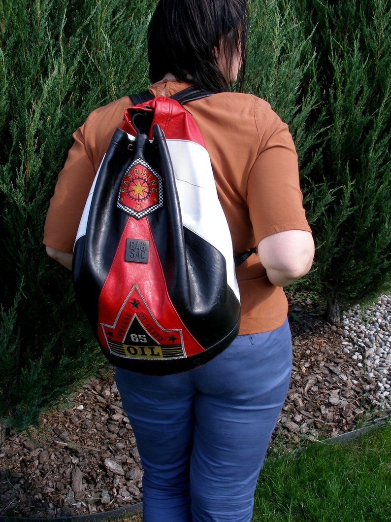 black white red leather backpack men women Vintage Bag Sac backpack office travel school rucksack leather rucksack biker backpack