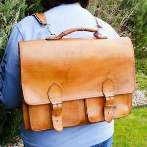 Porte-documents en cuir marron clair, cartable en cuir vintage, cartable, sac à main en cuir vintage, sac à dos pour ordinateur portable, porte-documents en cuir