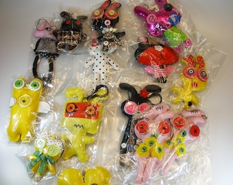 Set 14pcs Cute Little Monster, Key Chain Little Monster, Monsters Gang Cute Handmade, Monster Plush, Hand Stitched Key Chain