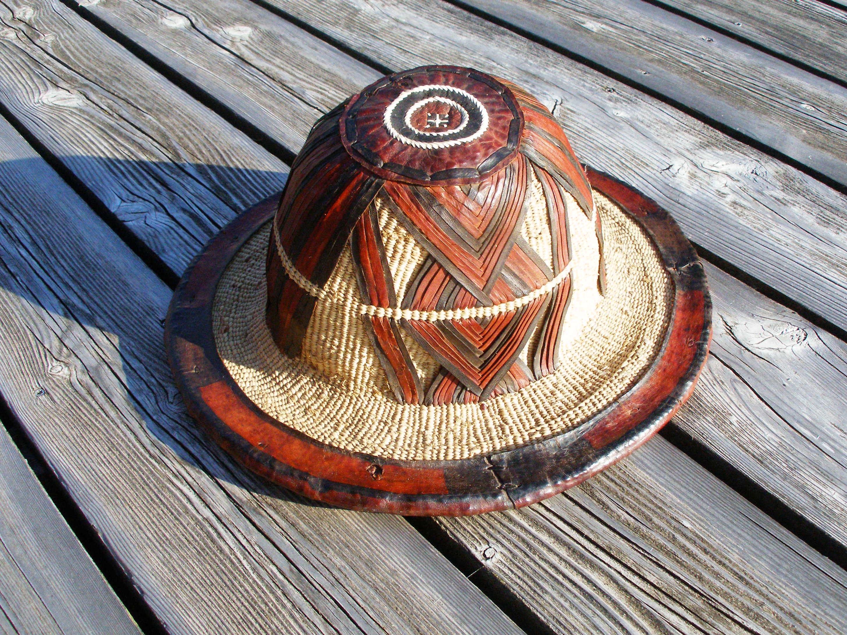 Vintage West Africa African Fulani Hat Leather Straw Handmade Vintage African Fulani Straw Hat People Field Hat Fine Woven  main image 3
