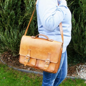 Porte-documents-cartable-cartable en cuir marron clair vintage cartable-porte-documents-sac étudiant