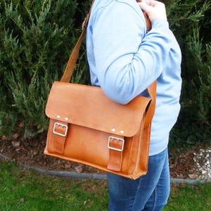 Real leather satchel-briefcase-vintage tan leather satchel bag briefcase-leather handbag laptop tan brown leather bag-document students bag