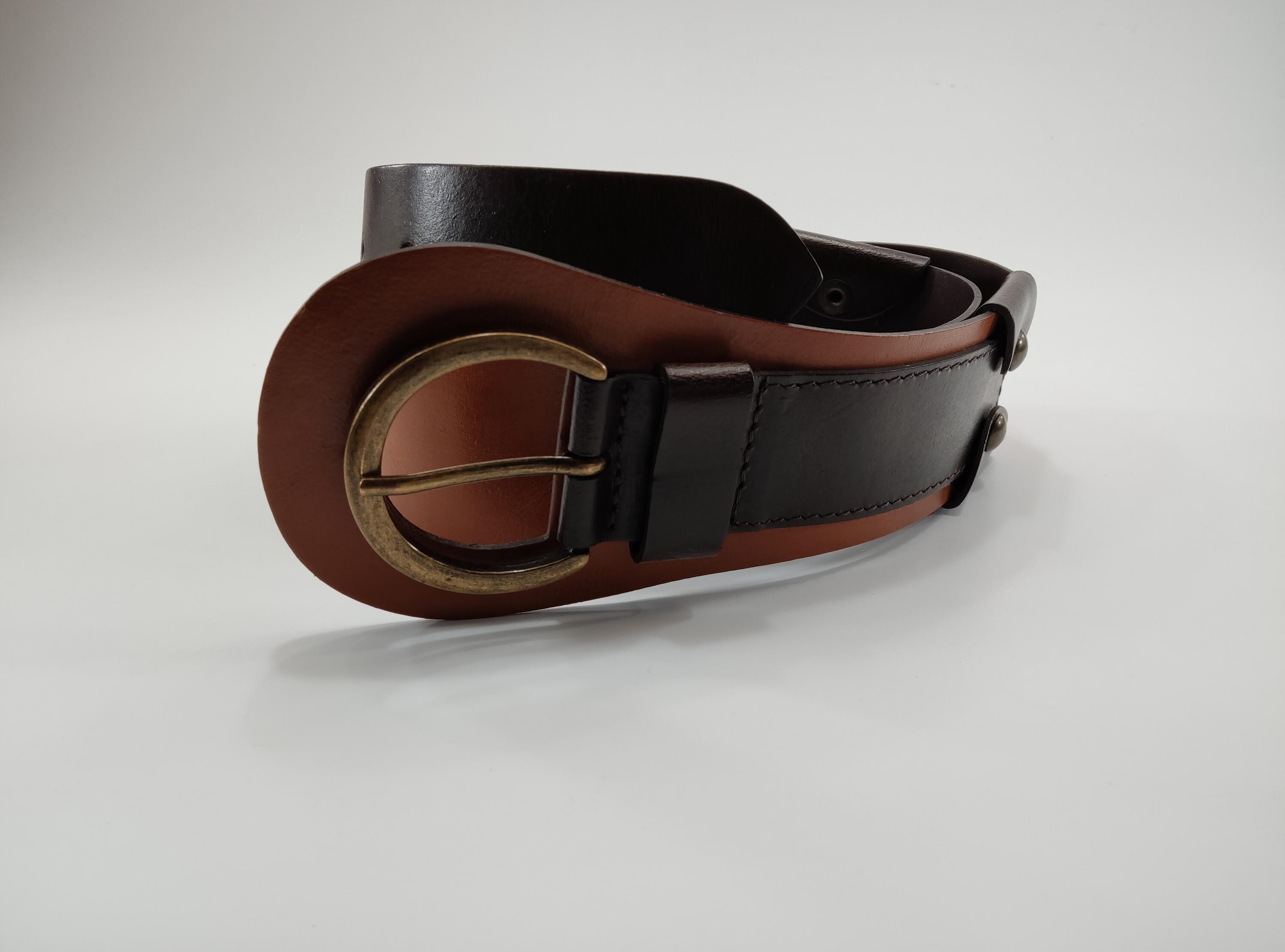 ANTONIAZZI FIRENZE Vintage Wide Patent Leather Belt, Tan 