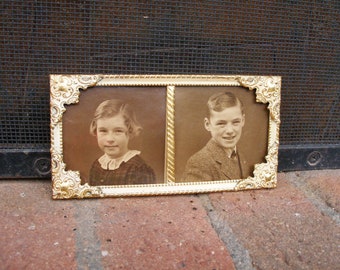 double brass photo small frame with glass, Vintage 60’s brass picture frame, Double picture frame, Ornate brass frame, Home décor