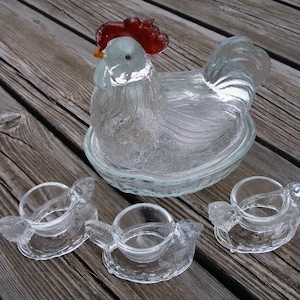 Glass Chicken Egg Holder-Rustic Kitchen Décor-Hen On Nest Egg Holder Hen Dish-Table Decorations-Rustic Decoration