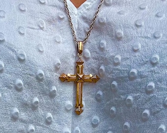 Beautiful Victorian Rose Gold-Plated Cross Pendant, Religious Gift for Woman or Man