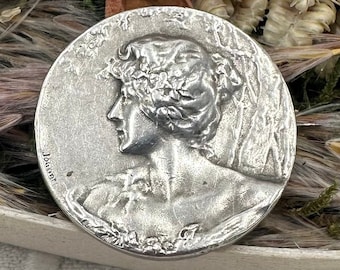 Jugendstil Silber Brosche, Frau Sommer Pin Brosche signiert, Französisch Antik Schmuck, Geschenk für Sie