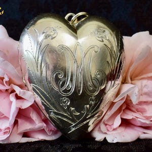 ZELDZAME sterlingzilver Frans antiek heilig hart ex voto, gegraveerd Mariahart medaillon, jaren 1870, religieus geschenk reliekschrijn