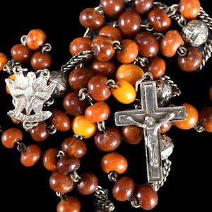 RARE Baltic Cherry Amber Sterling Silver Rosary with a Reliquary Cross Pendant, Relic Crucifix
