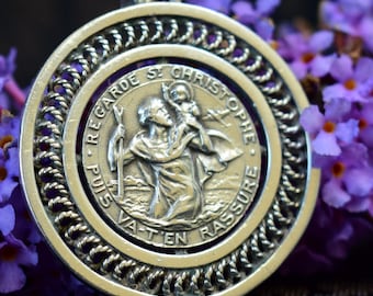 Saint Christopher Silver Necklace Pendant for Men, Vintage French Car Protector Charm, Drivers Patron, Baptism Gift, Large Openwork Medal