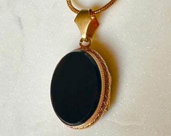 Beautiful Black Onyx Locket, Antique 1800's Mourning Pendant, Photo Holder Necklace