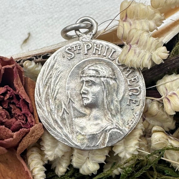 Saint Philomena Medal by Carlo, Religious Pendant, French Antique Cure D'Ars Jewelry, Modern Design Catholic Amulet