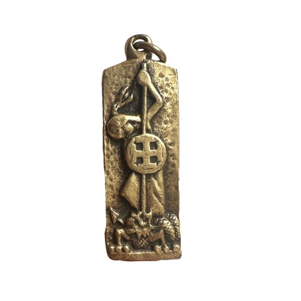 Saint Georges Pendant, Dragon Bronze Medal by Elie Pellegrin, Religious Necklace for Men, Communion Gift, Sailor protection Amulet